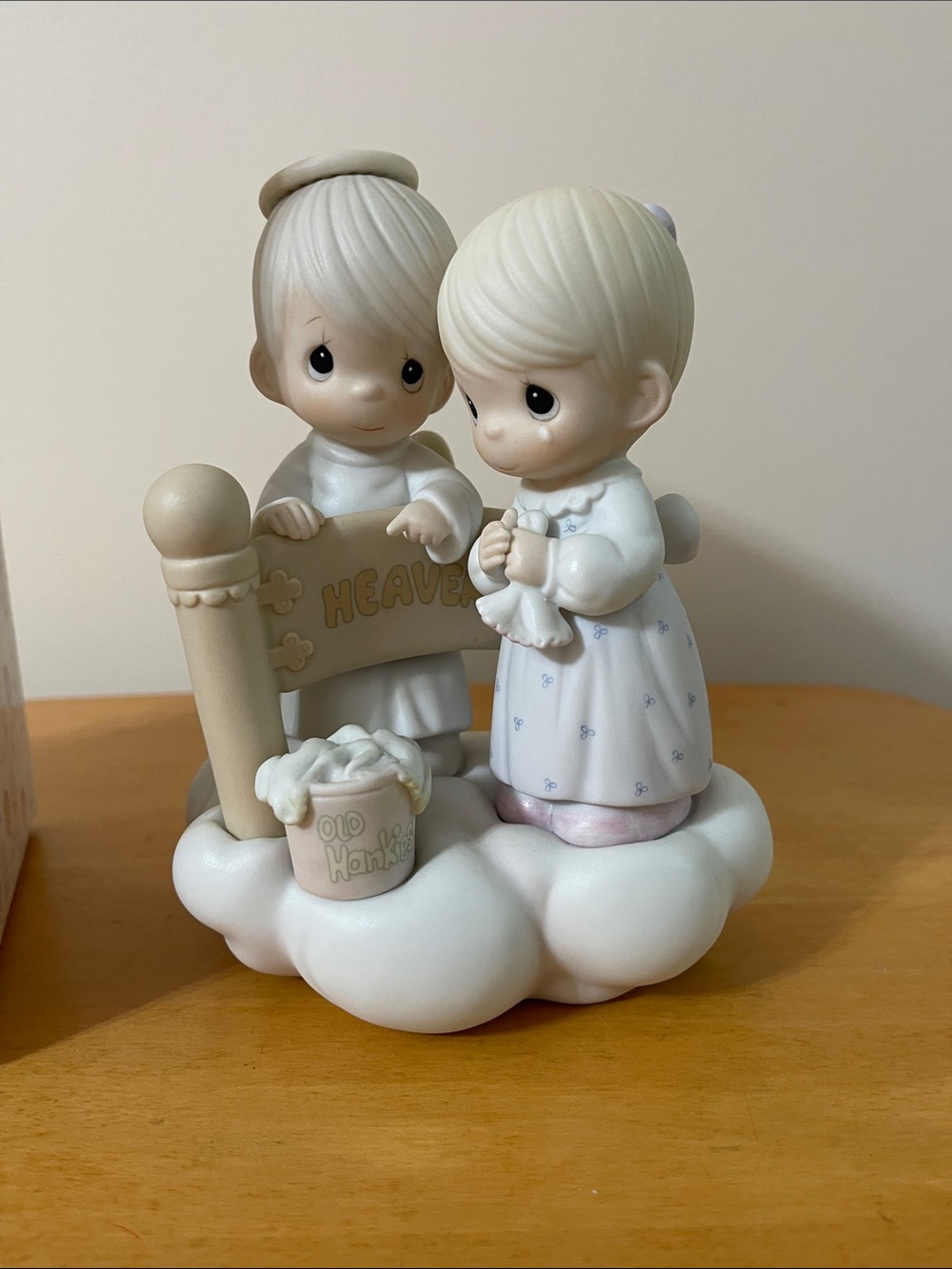 Precious Moments Cream & White Angel Pair Figurine with 'Heaven' Sign